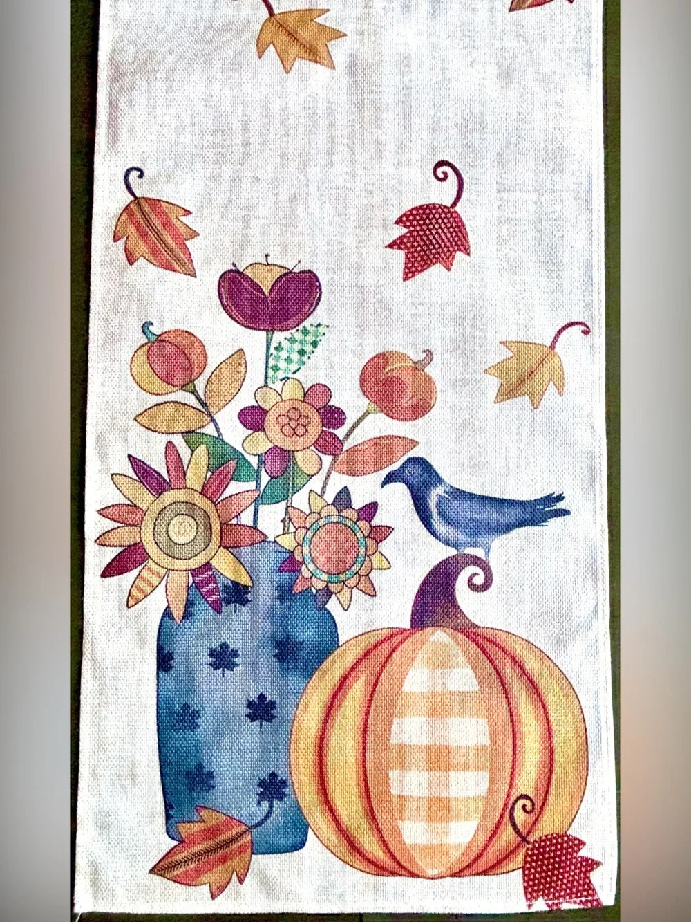 Folk Art Rustic Farmhouse Fall Flowers Crow Pumpkin 72